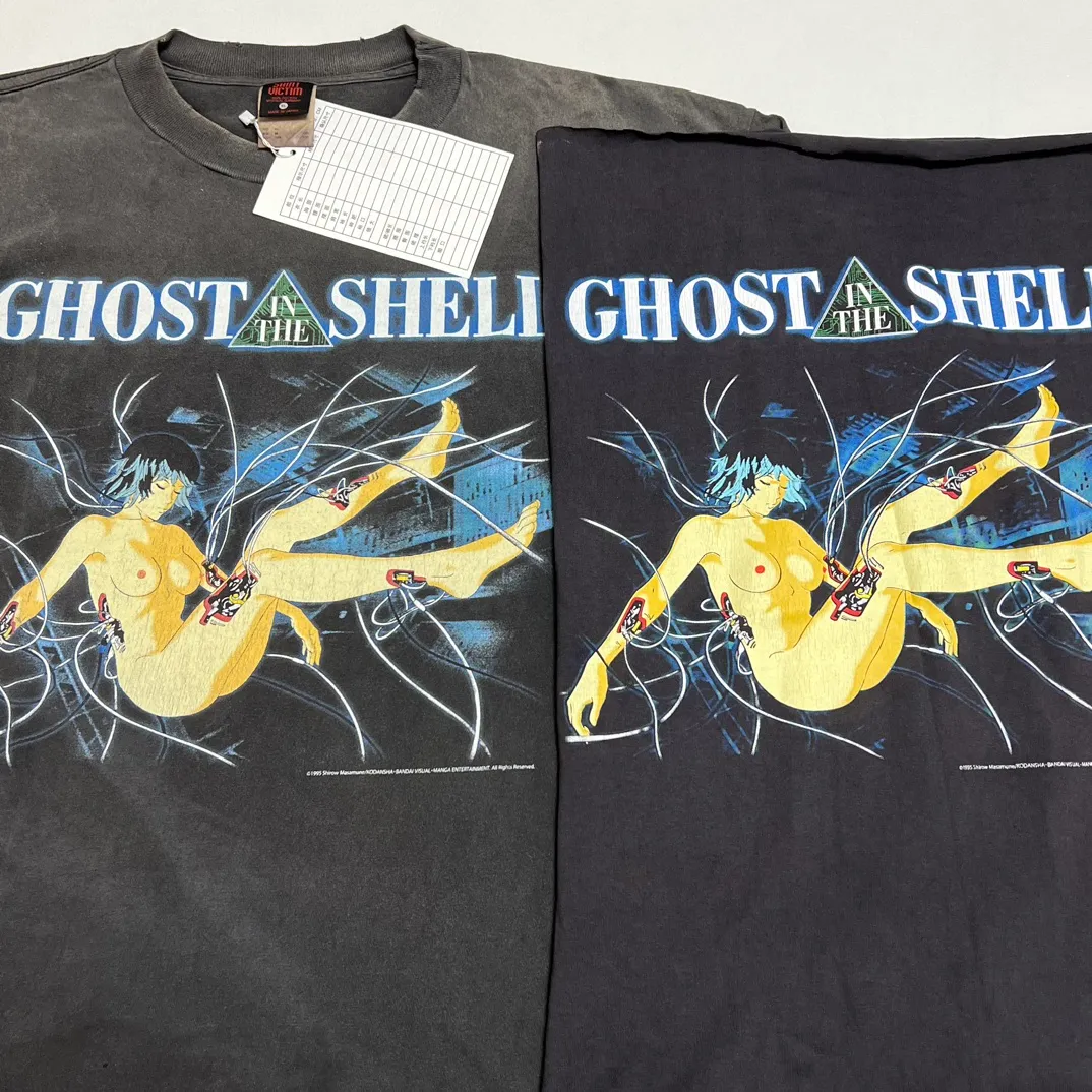 Printing proofing SAINT Mxxxxxx × GHOST IN THE SHELL Ghost in the Shell GS_LS TEE/GITS/BLK Big IP Ghost in the Shell joint model Sleeping Motoko Kusanagi Retro distressed long sleeves with holes Washed black S-XL